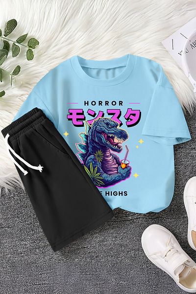 MYADA Set pentru copii din 2 piese cu imprimeu premium Horror Dinozaur 22771 22772