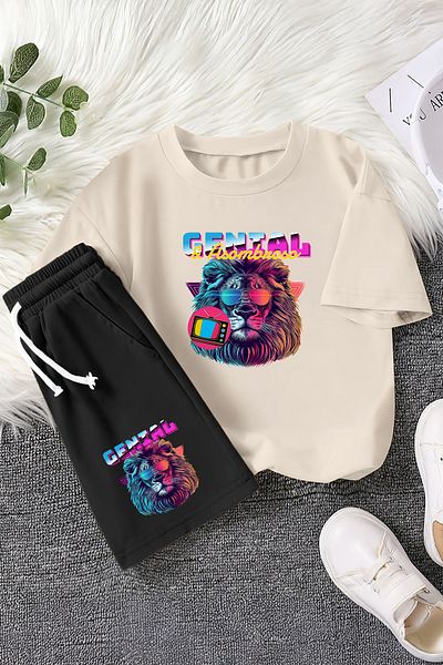 MYADA New Season Genial Glasses Lion Printed 2-Piece Children's Set 22815