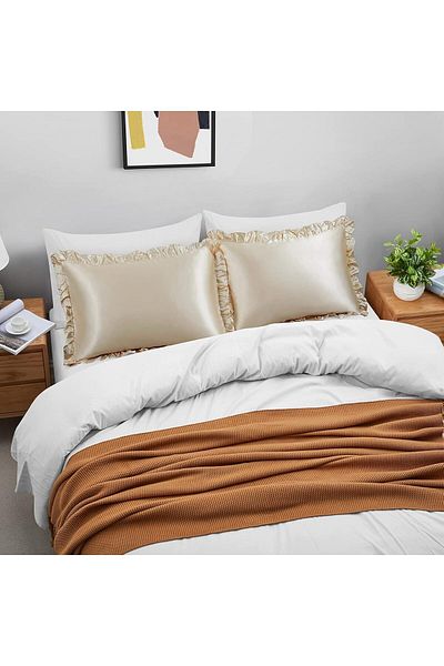 SB SizinBazar 2 Beige Pillowcases - Silk for Hair and Skin, Soft Face
