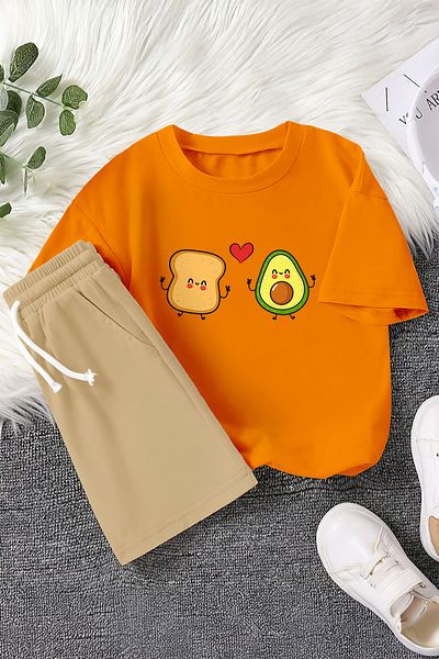 MYADA Fried Bread Heart Avocado Printed 2-Piece Children's Set 23468