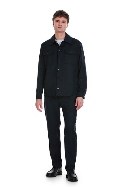 Hatemoğlu Navy Blue Slim Fit Mono Collar Casual Overshirt Set