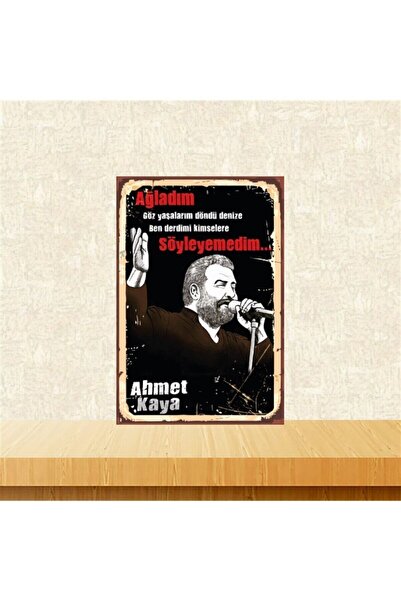 TAKIFİX Ahmet Kaya Ağladım Gözyaşlarım Döndü Denize 20-30 Cm Retro Ahşap Tabl...