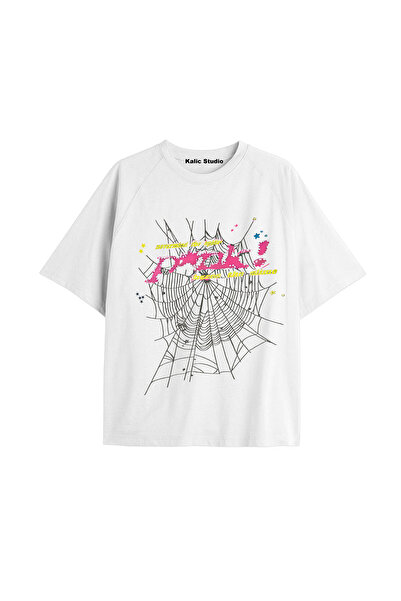 Kalic Studio UNISEX Λευκό καλοκαιρινό μπλουζάκι με σχέδιο Mr. Spider