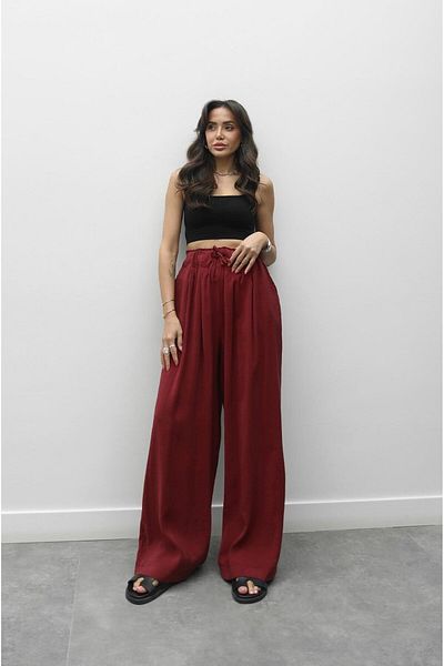 Havoş Pantaloni cu talie Elowen Burgundy