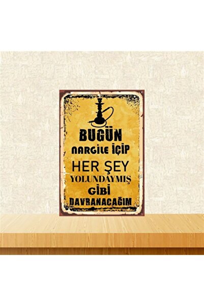 TAKIFİX Bugün Nargile Içip 20-30 Cm Retro Ahşap Poster Tkfx4424