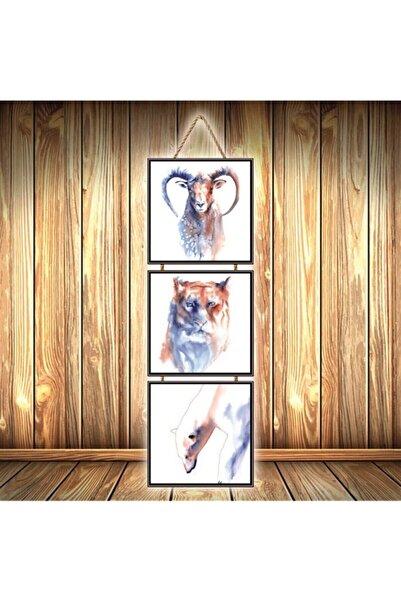 hazalshop Τριπλή ρετρό ξύλινη αφίσα με σχέδιο Animal Kingdom U517