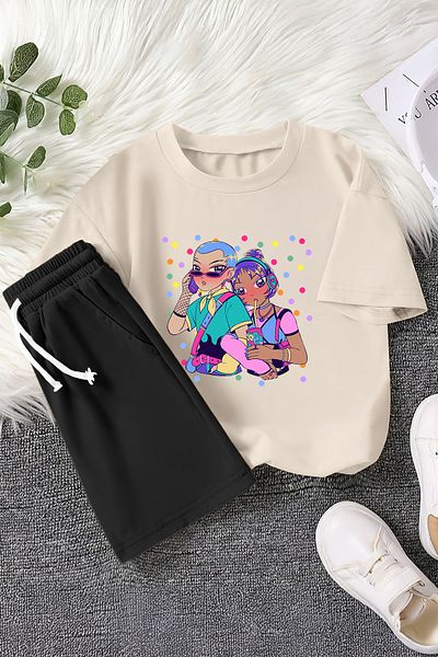 MYADA New Season Anime Cool Girls Printed 2-Piece Children's Set 23472