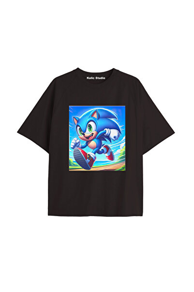 Kalic Studio Tricou de vară negru cu model UNISEX Mr. Sonic
