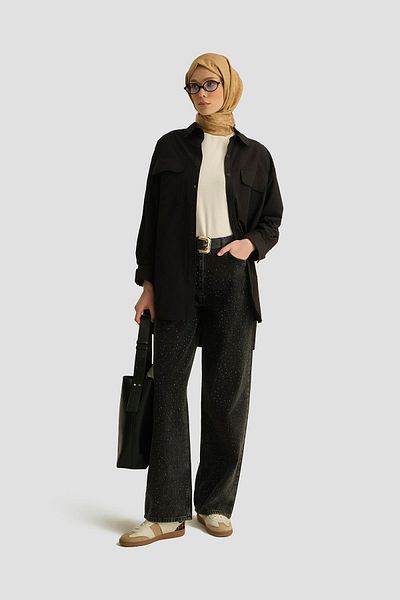 Armine Πουκάμισο Oversize με δύο τσέπες 25yh3443 Μαύρο