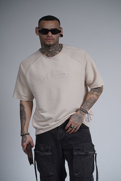 Butik Κέντημα με λαιμόκοψη Beauty - Λεπτομερές μανίκι Raglan - Μπλουζάκι από ύφασμα 3 νημάτων με βούρτσα