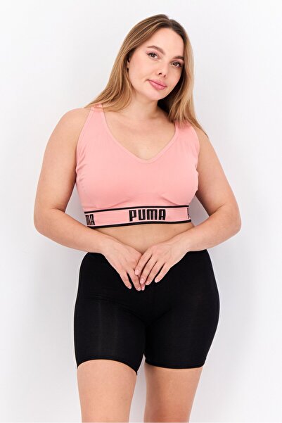 Puma Women Plus Size Brand Logo Padded Sports Bra, Peach