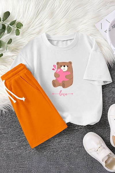 MYADA Premium Love Written Teddy Bear Printed 2-Piece Children's Set 23392