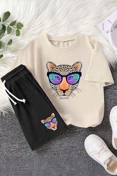MYADA New Season Cool Glasses Leopard Printed 2-Piece Children's Suit 23457