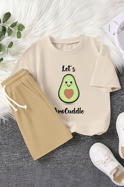 MYADA New Season Let's Cuddle Written Avocado Printed 2-Piece Children's Suit 22881
