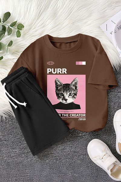 MYADA Детски комплект от 2 части Premium Purr Business Cat Printed 22757