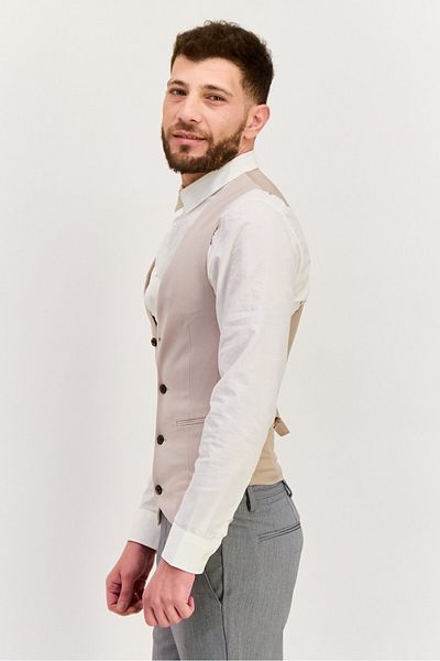 Asos Design Men Skinny Fit Solid Waistcoat, Stone
