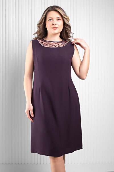 SUBU TASARIM Вечірня сукня з каменями та мереживом, бордовий TBSMDA1014