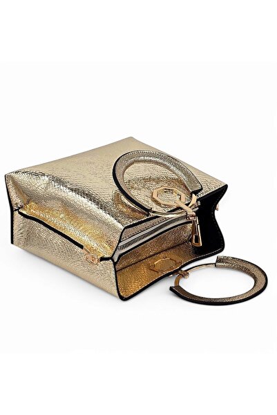 Evident Gold Balık Sırtı Baskılı Halka Kulplu El Ve Omuz Kadın Çantası