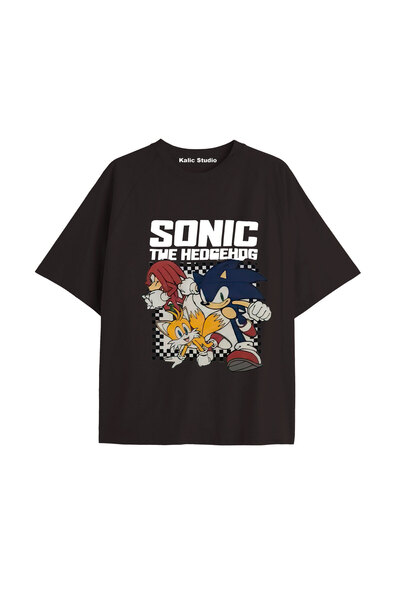 Kalic Studio Tricou de vară negru cu model UNISEX Mr. Sonic