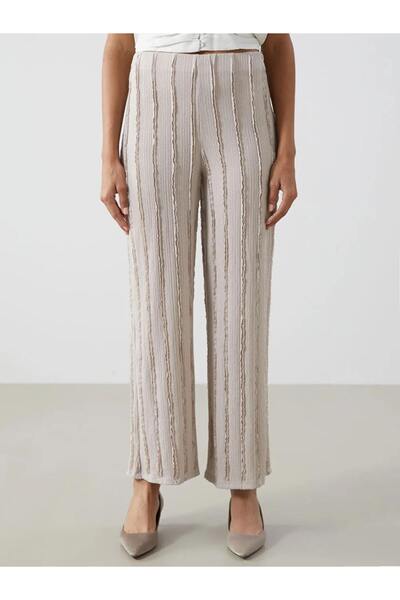 LC Waikiki Lcwaikiki Classic Beige Elastic Waist Textured Wide Leg Women's Pants