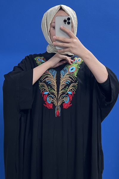 Saklı Butik Sima Color Neck Embroidered Dress Sk-8404