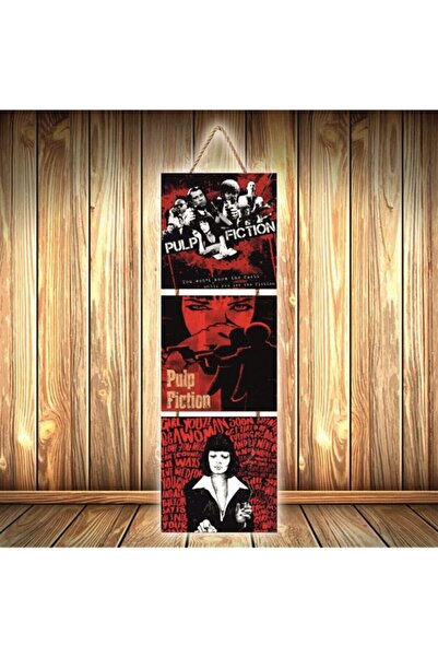 hazalshop Τριπλή ρετρό ξύλινη αφίσα με σχέδιο Pulp Fiction Ü332