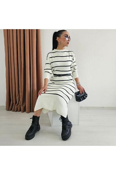 6 butik altı üstü butik Ριγέ Ολόκληρο Πλεκτό Φόρεμα Lycra