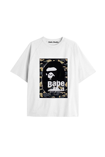 Kalic Studio Tricou alb de vară cu model Mr. Bape UNISEX