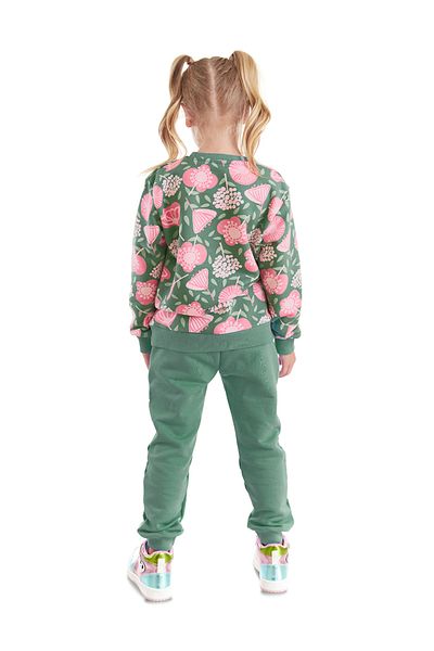 Denokids Set de trening de iarnă verde pentru fete - model floral roz