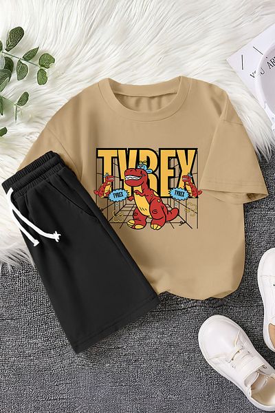 MYADA Детски комплект от 2 части с принт на динозавър T-Rex - нов сезон