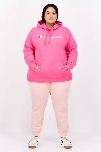 Champion Women Plus Size Long Sleeves Outdoor Hooded Sweatshirt, Pink