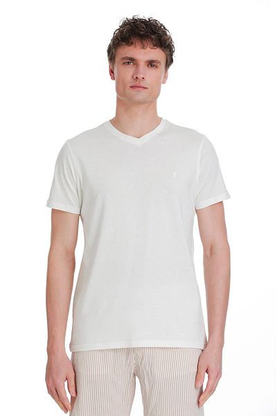 Hatemoğlu Μπλουζάκι Ecru Regular Fit 100% βαμβακερό με λαιμόκοψη