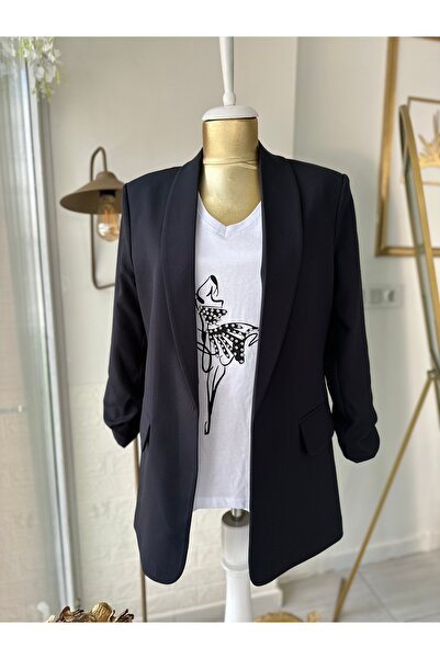 Store Beyaz kol büzgülü Blazer ceket