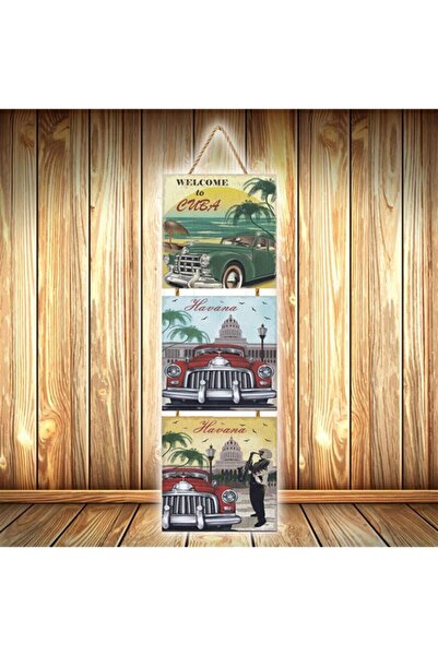 hazalshop Bun venit în Cuba Poster triplu retro din lemn, proiectat cu stil, ...