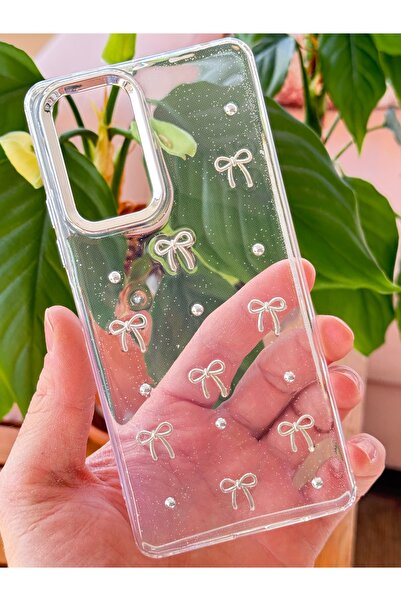 Fibaks Xiaomi Redmi Note 12 4G Case Transparent Silvery Silvery Silver Camera Protruding Glossy Cover with Bow Pattern