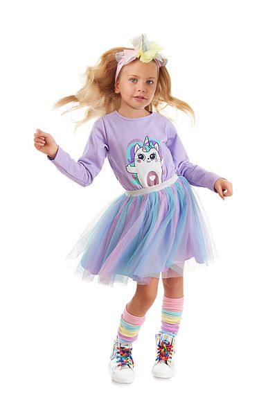 Denokids Flauschiges Tüllkleid mit Regenbogenmuster für Mädchen