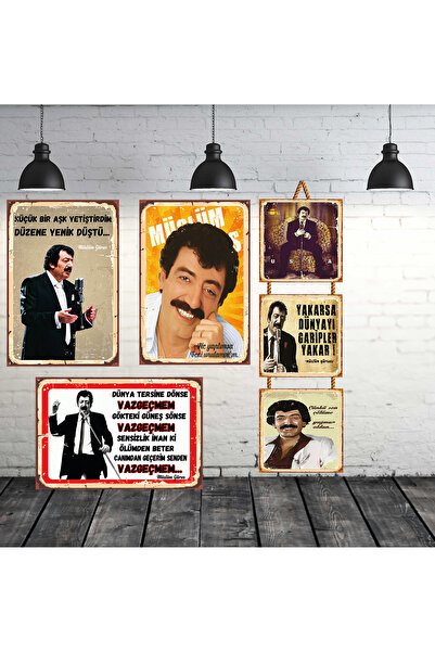 TAKIFİX Müslüm Gürses Sözleri Seti 3 Adet 20x30 Cm 3 Adet 15x15 Cm Retro Ahşa...