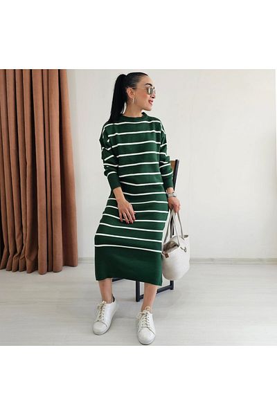 6 butik altı üstü butik Ριγέ Ολόκληρο Πλεκτό Φόρεμα Lycra