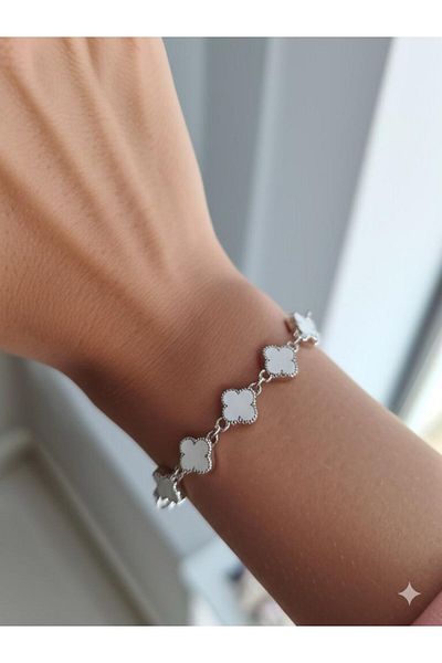 Miyoste White Color 10 Piece Double Sided Clover Steel Chain Bracelet