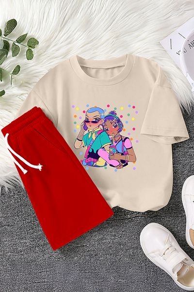 MYADA New Season Anime Cool Girls Printed 2-Piece Children's Set 23472