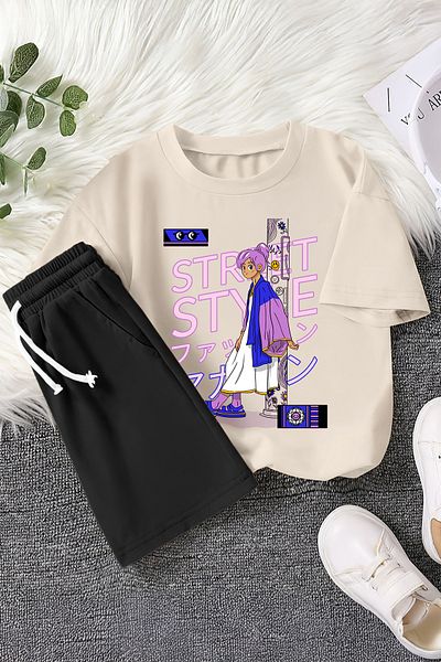 MYADA Premium Street Style Anime Printed 2-Piece Children's Set 22980