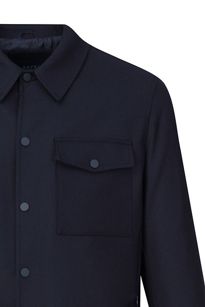 Hatemoğlu Navy Blue Regular Fit Judge Collar Wool Cashmere Coat