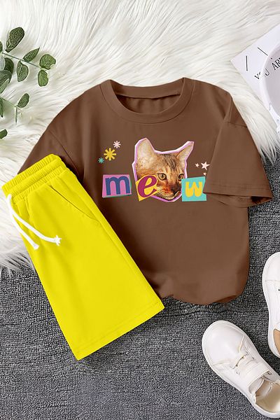 MYADA Детски костюм от 2 части с щампа на котенца за нов сезон 23396