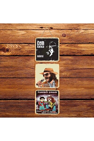hazalshop Poster retro triplu din lemn Cem Karaca