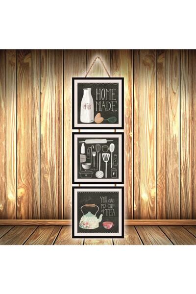 hazalshop Τριπλή ρετρό ξύλινη αφίσα με χειροποίητο σχέδιο U403