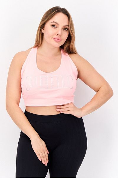 Puma Women Plus Size Brand Logo Padded Sports Bra, Coral