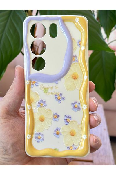 Fibaks جراب Vivo V29 5G بتصميم منقوش مع حماية للكاميرا، غطاء سيليكون بلون زهرة الأقحوان