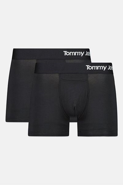 Tommy John Men 2 Pieces 6 Inseam Brand Logo Boxer Briefs, Black