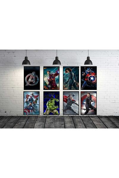 Genel Markalar Marvel Tasarımlı 8li Temalı Ahşap Poster