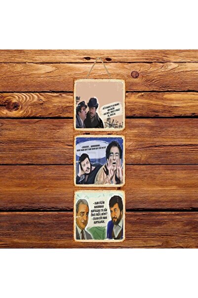 hazalshop Τριπλή ρετρό ξύλινη αφίσα του Ζέκι Αλάσια Μετίν Ακπίναρ